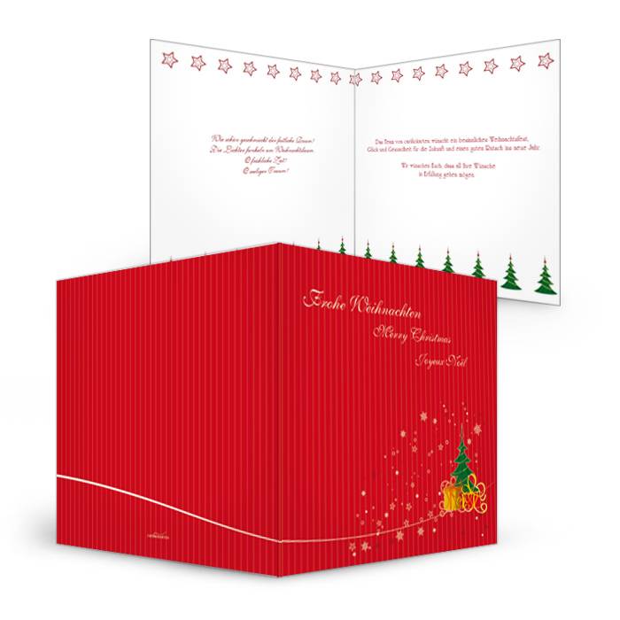 Klassische Weihnachtskarte in Rot mit Weihnachtsbaum