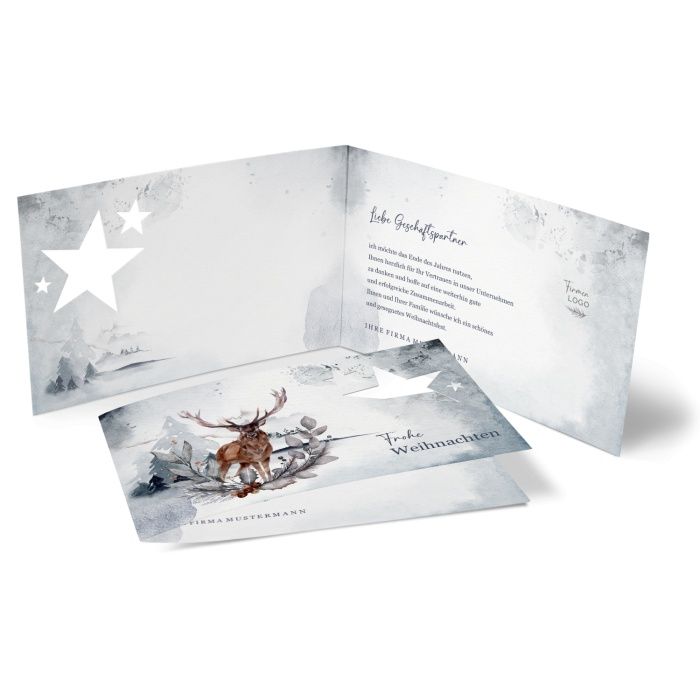 Weihnachtskarte mit Stern Stanzung und Winterlandschaft