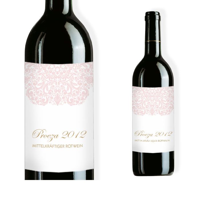 Weinflaschen Etikett mit barocken Elementen in Rosa