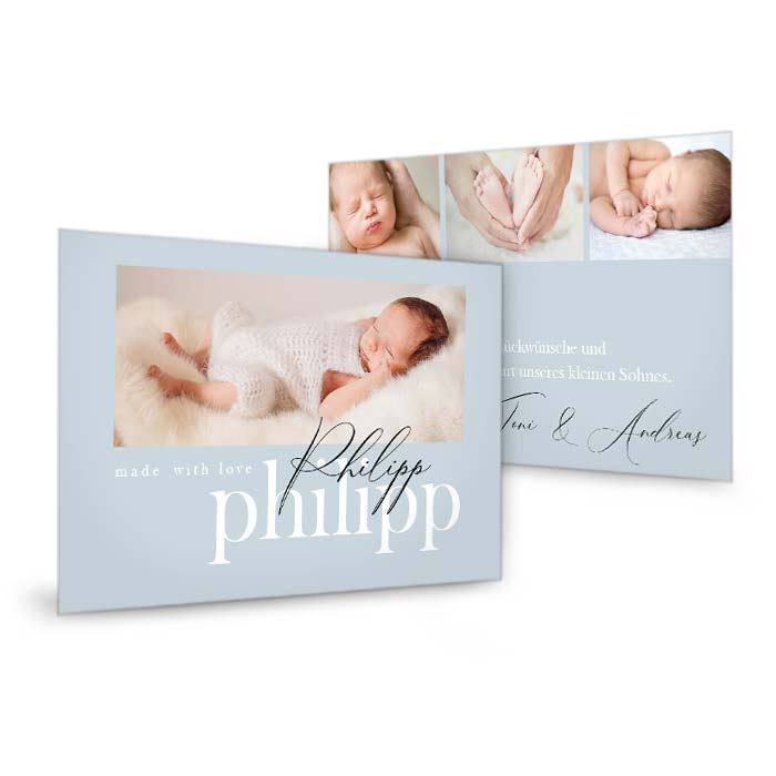 Zum Verlieben - Babykarte mit Fotos im modernen Design