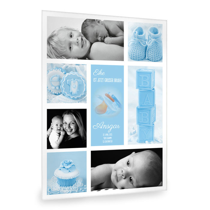 Moderne Baby Fotocollage in Hellblau mit vielen Fotos