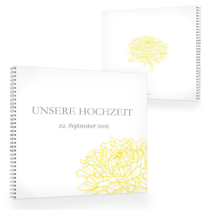 Florales Gästebuch zur Hochzeit mit Pfingstrose in Gelb