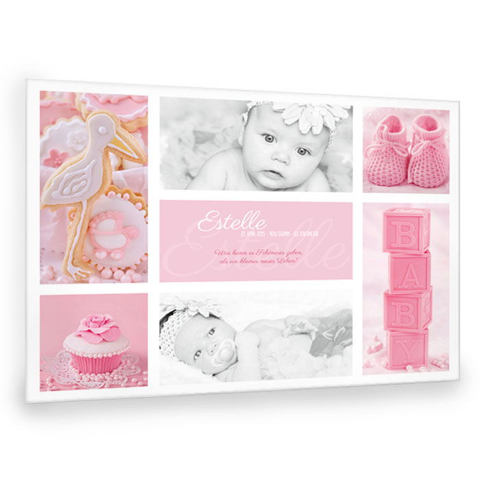 Süße Baby Fotocollage in Rosa mit großen Fotos in 40 x 30 cm