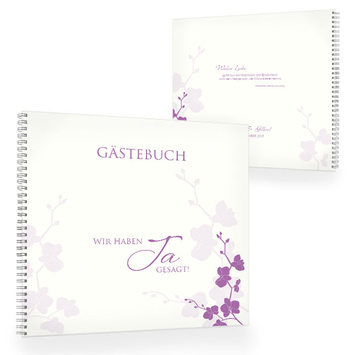 Gästebuch zur Hochzeit mit floralem Design in Flieder