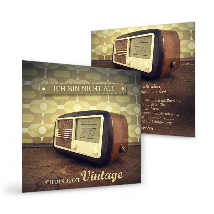 Einladungskarte zum Geburtstag mit Vintage-Radio