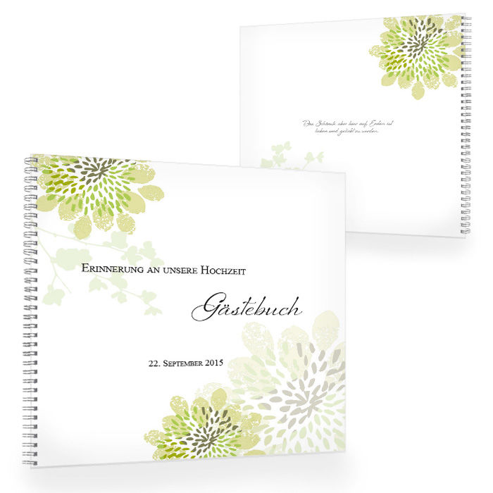 Romantisches Gästebuch in Grün mit floralem Muster