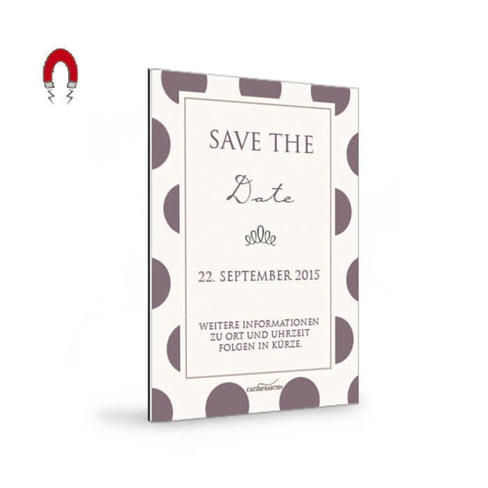 Save the Date Karte als Magnet mit Polka Dots in Lila