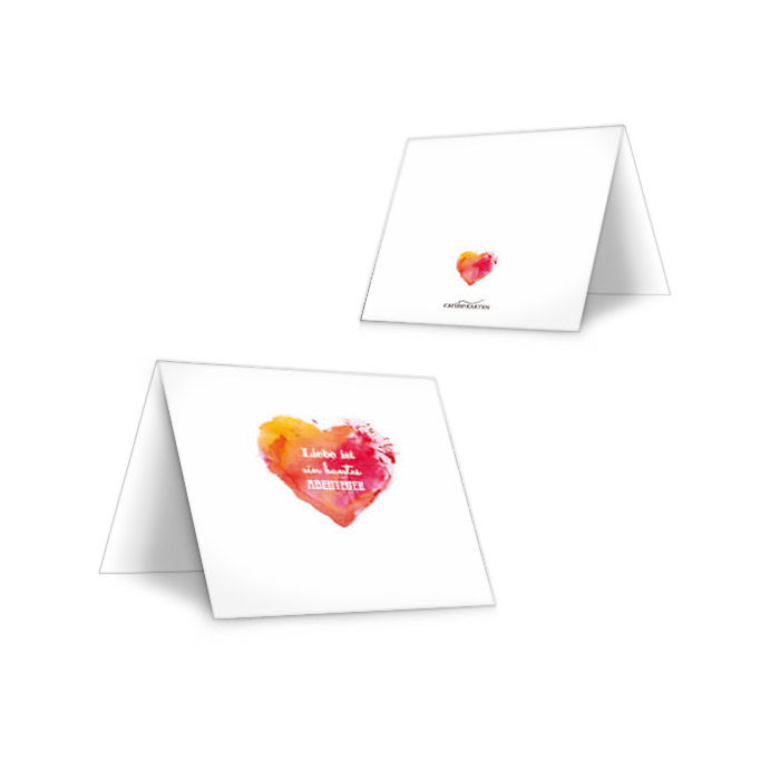 Tischkarten zur Hochzeit mit Watercolor Herz in Rot