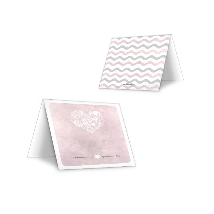 Tischkarte zur Hochzeit im rosa Aquarelldesign mit Herz