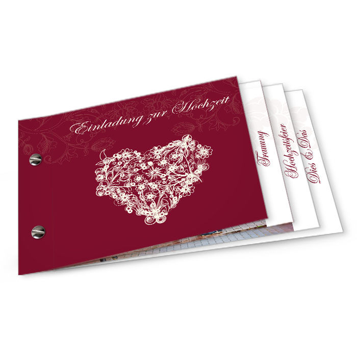 Elegante Einladung zur Hochzeit als Booklet in Bordeaux