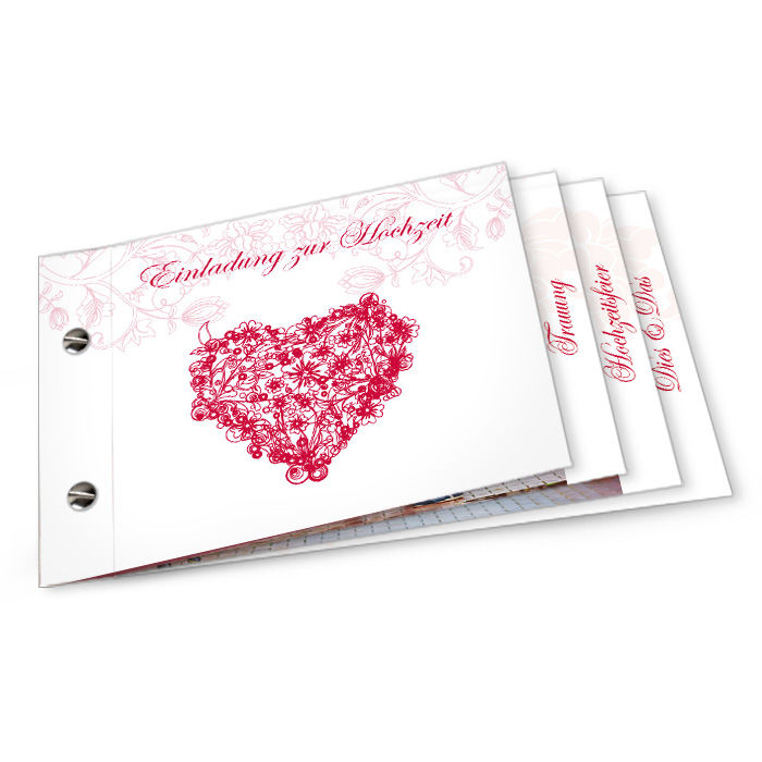 Elegante Einladung zur Hochzeit als Booklet in Rot und Weiß