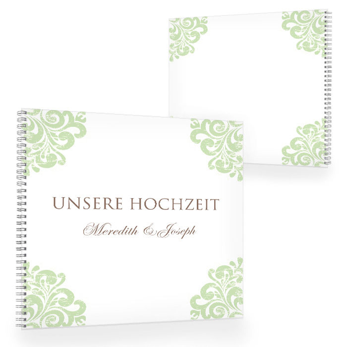 Edles Gästebuch zur Hochzeit mit barockem Design in Grün