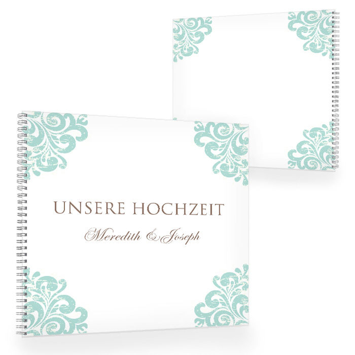Edles Gästebuch zur Hochzeit mit barockem Design in Minz