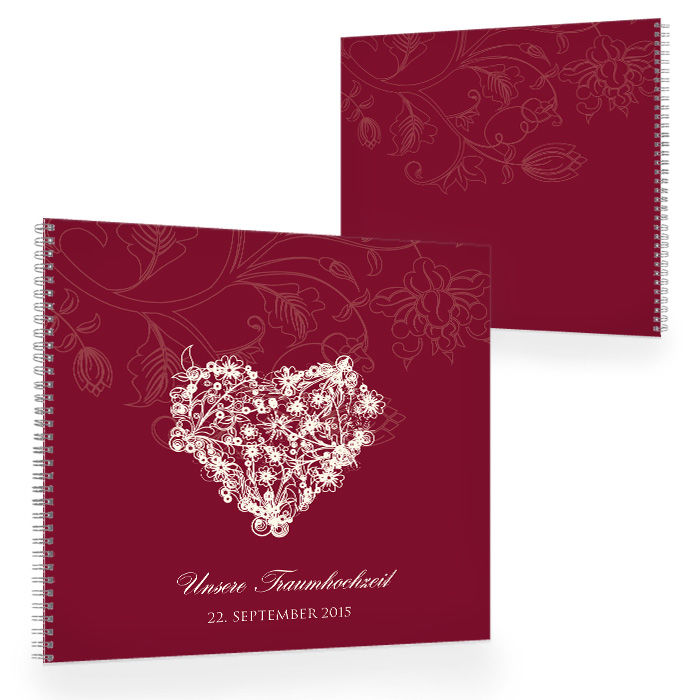 Romantisches Gästebuch zur Hochzeit mit Herz in Bordeaux
