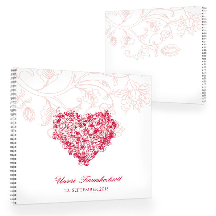 Romantisches Gästebuch zur Hochzeit mit Herz in Rot