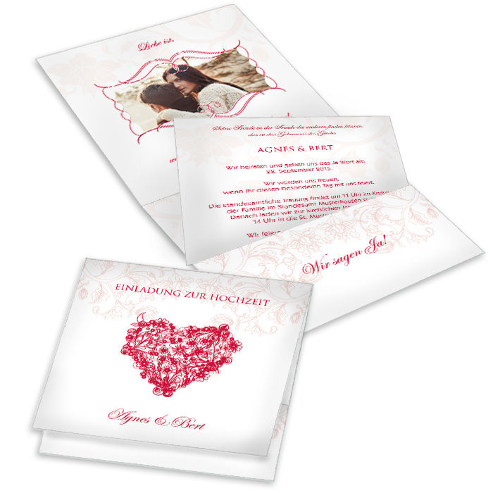 Romantische Einladung zur Hochzeit als Pocket Fold in Rot