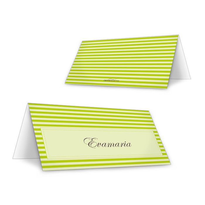 Personalisierbare Tischkarte im Streifendesign in Grün