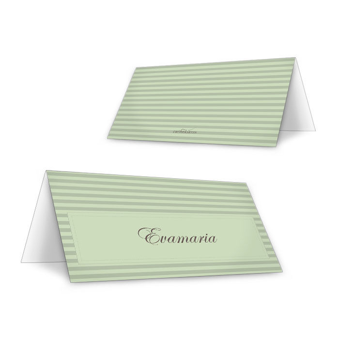 Personalisierbare Tischkarte im Streifendesign in Hellgrün
