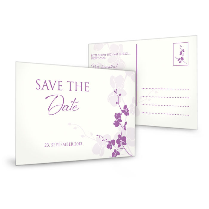 Save the Date Karte mit floralem Design in Flieder