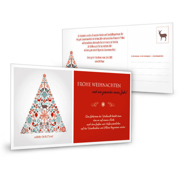 Weihnachtskarte mit modernem Weihnachtsbaum in Rot