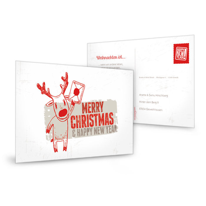 Personalisierbare Weihnachtskarte mit süßem Hirsch Motiv