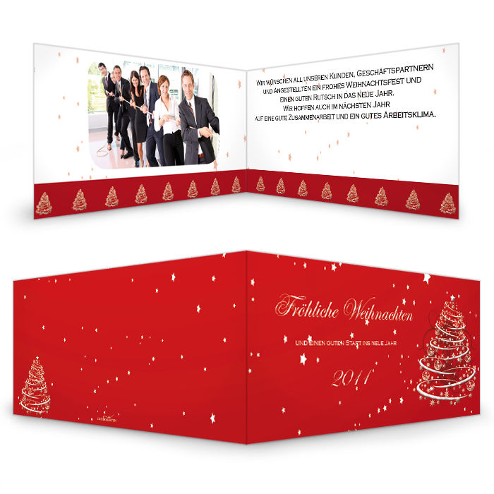Rote Weihnachtskarte mit Tannenbaum für Firmengrüße