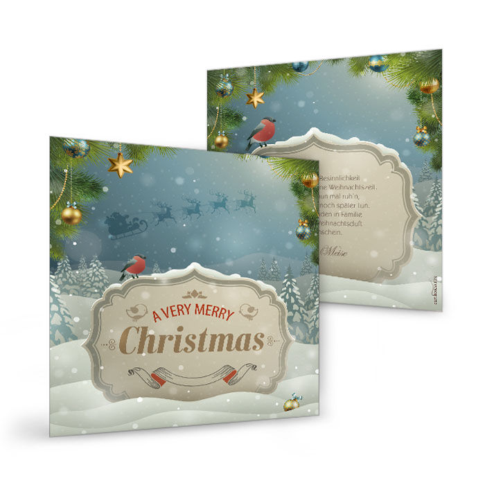 Romantische Retro-Weihnachtskarte mit verschneitem Wald