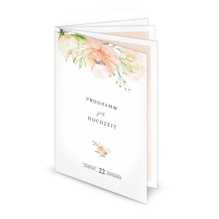 Kirchenheft zur Hochzeit mit Aquarellblumen in Blush - carinokarten