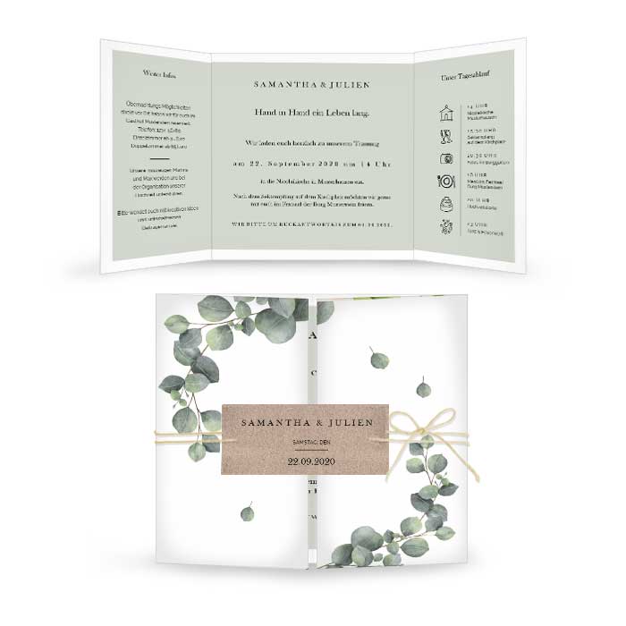 Greenerey Hochzeitseinladung mit Eukalyptus im Aquarell Stil - carinokarten