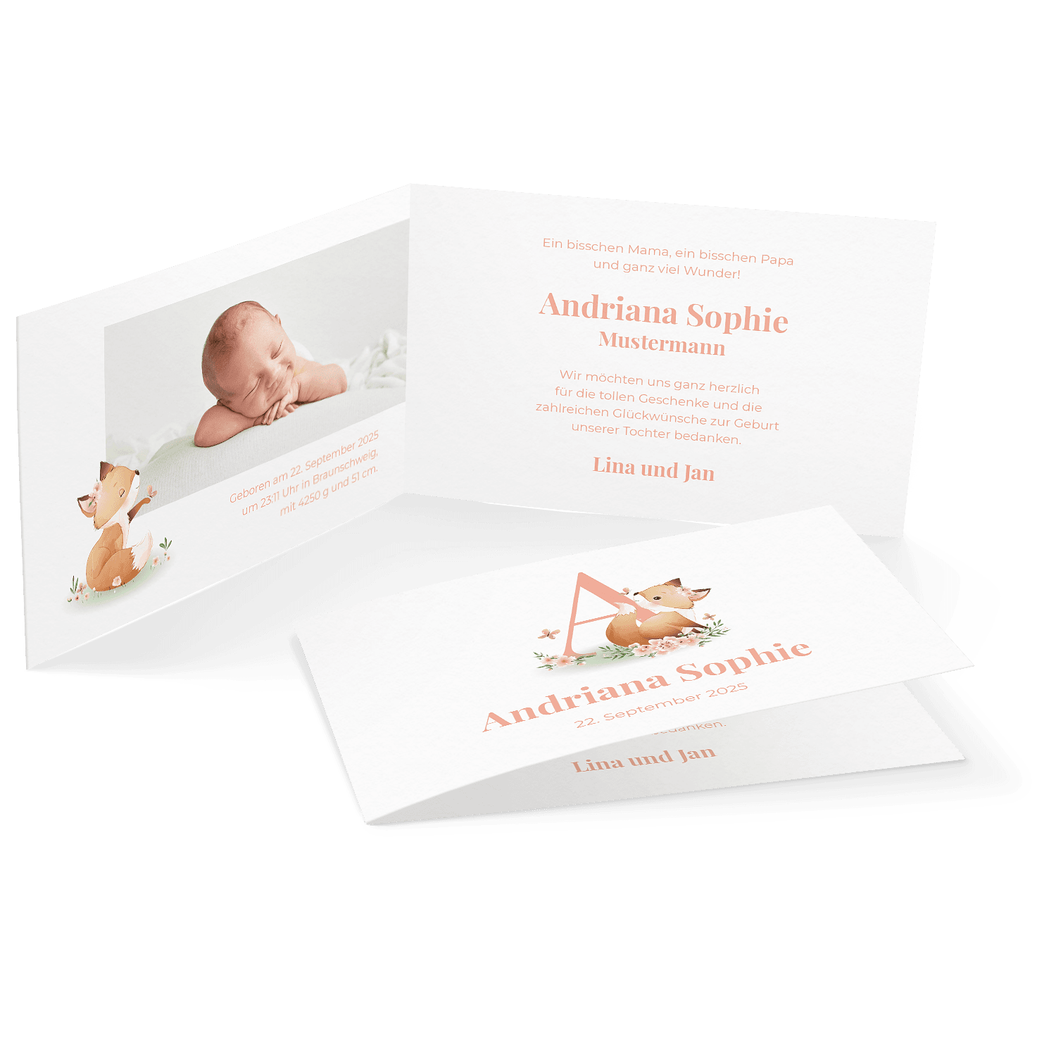 Geburtskarte mit Buchstabe und Aquarell Illustration